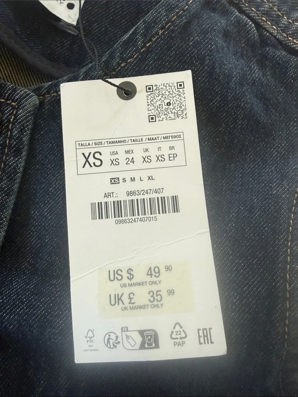 Zara Dark Blue Denim Button Vest